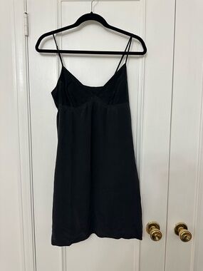 Wilfred Black Satin Slip Dress with Delicate Spaghetti Straps